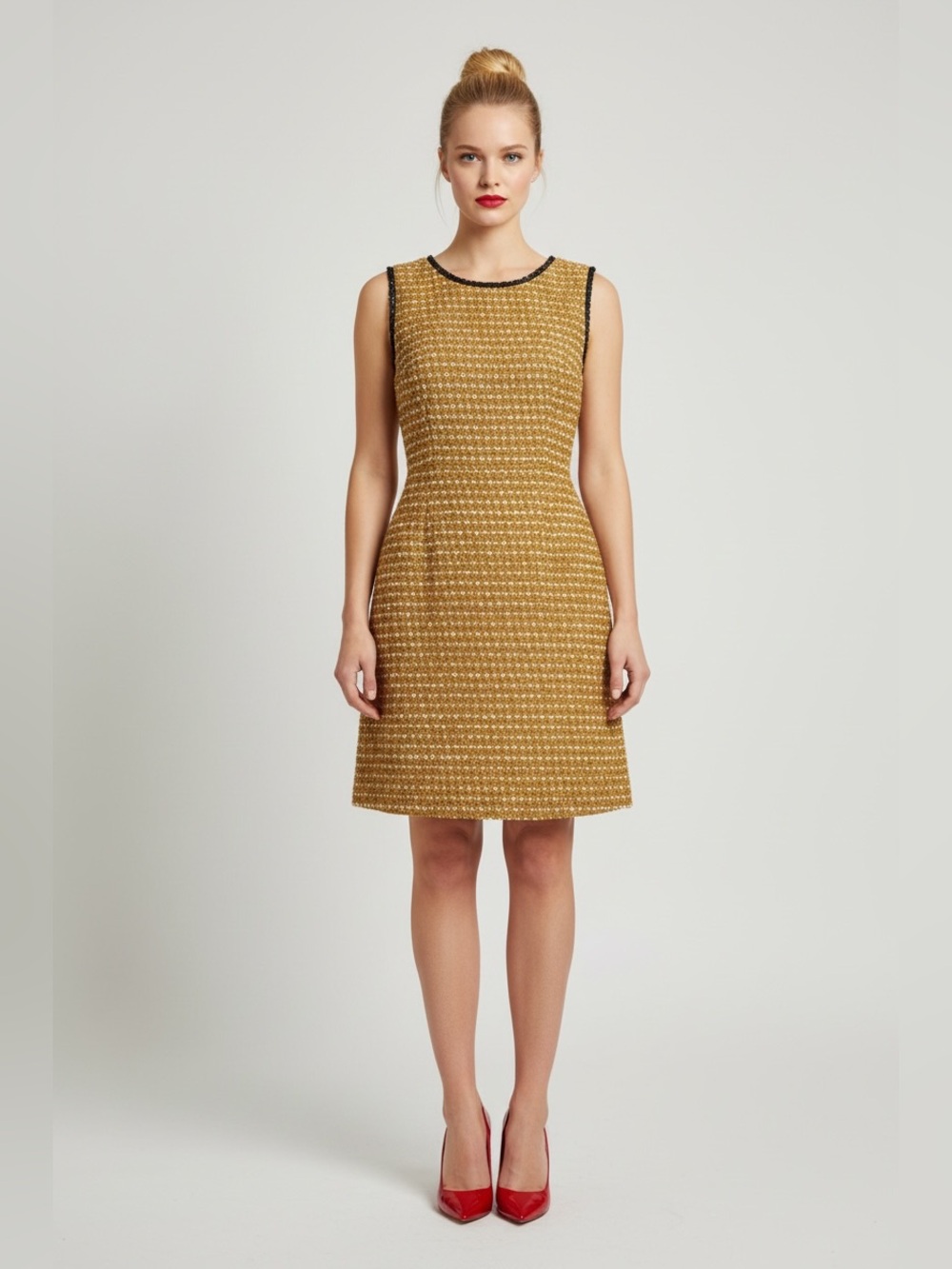 Louis Vuitton Tweed Sleeveless A-Line Dress with Black Trim